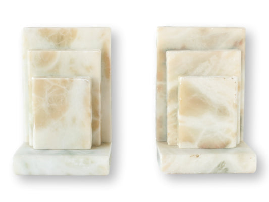 Midcentury Marble Stacked Book Form Bookends