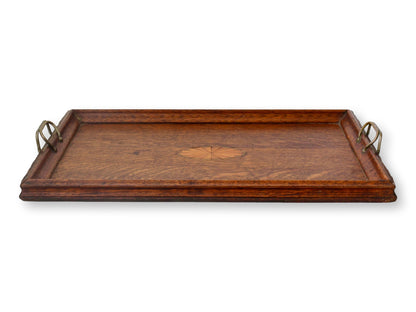 Antique English Edwardian Inlaid Oak Tray