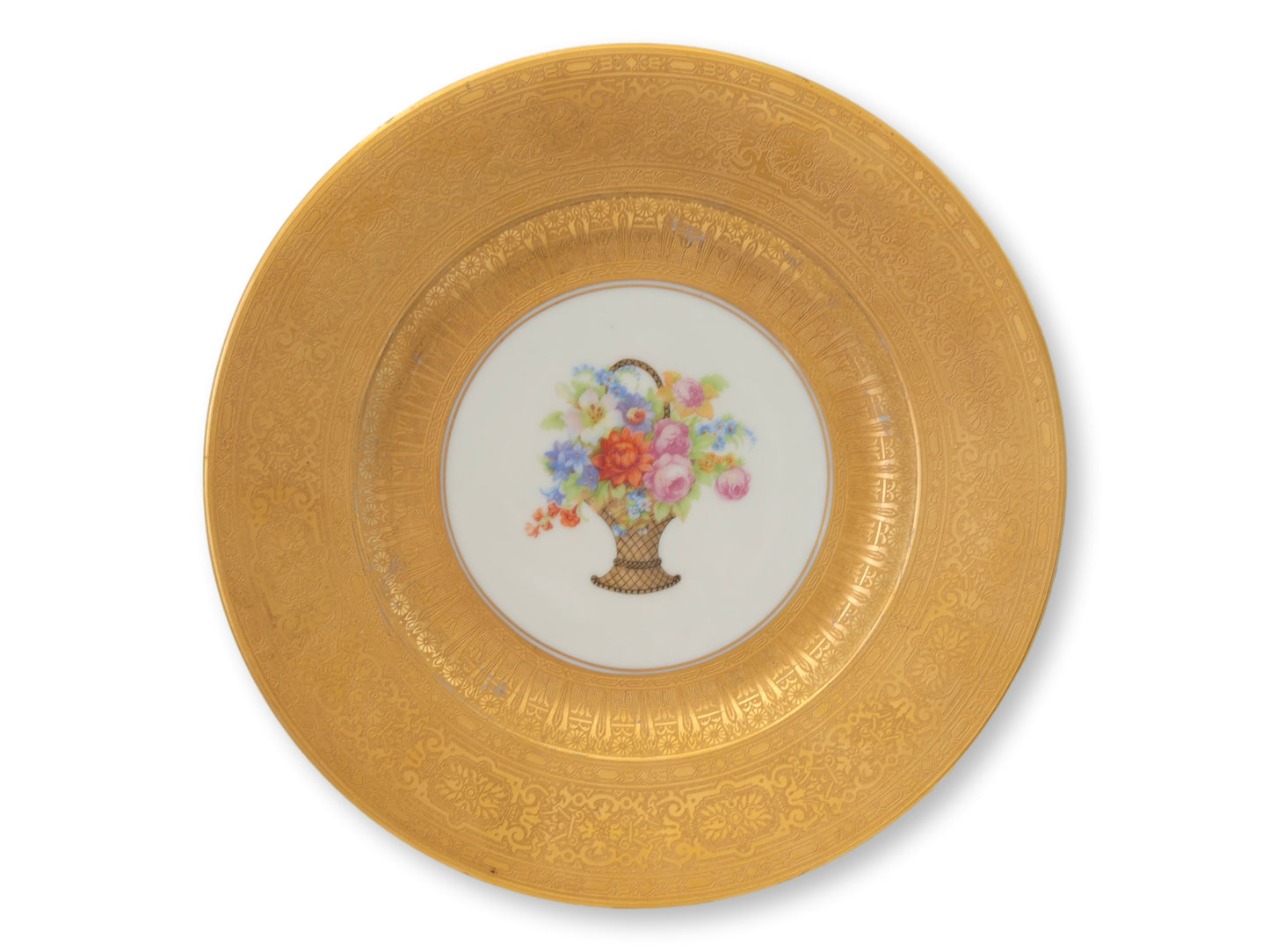 1920s Hutschenreuther Gilded Floral Plates, Set of 10
