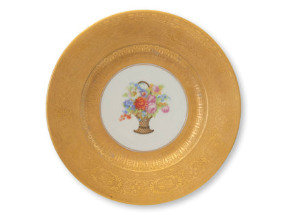 1920s Hutschenreuther Gilded Floral Plates, Set of 10