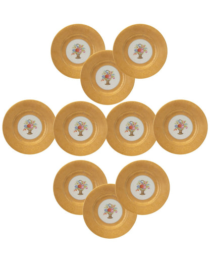 1920s Hutschenreuther Gilded Floral Plates, Set of 10