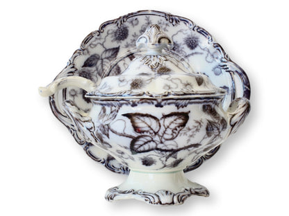 Antique Mulberry Ironstone Tureen w/Tray & Ladle