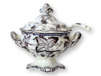 Antique Mulberry Ironstone Tureen w/Tray & Ladle