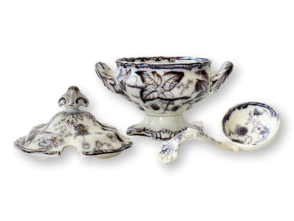 Antique Mulberry Ironstone Tureen w/Tray & Ladle