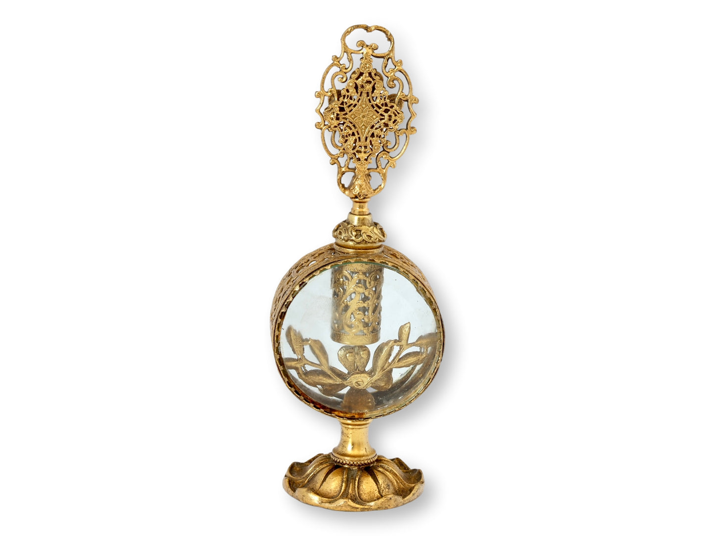 Hollywood Regency Gilt Filigree Perfume Bottle