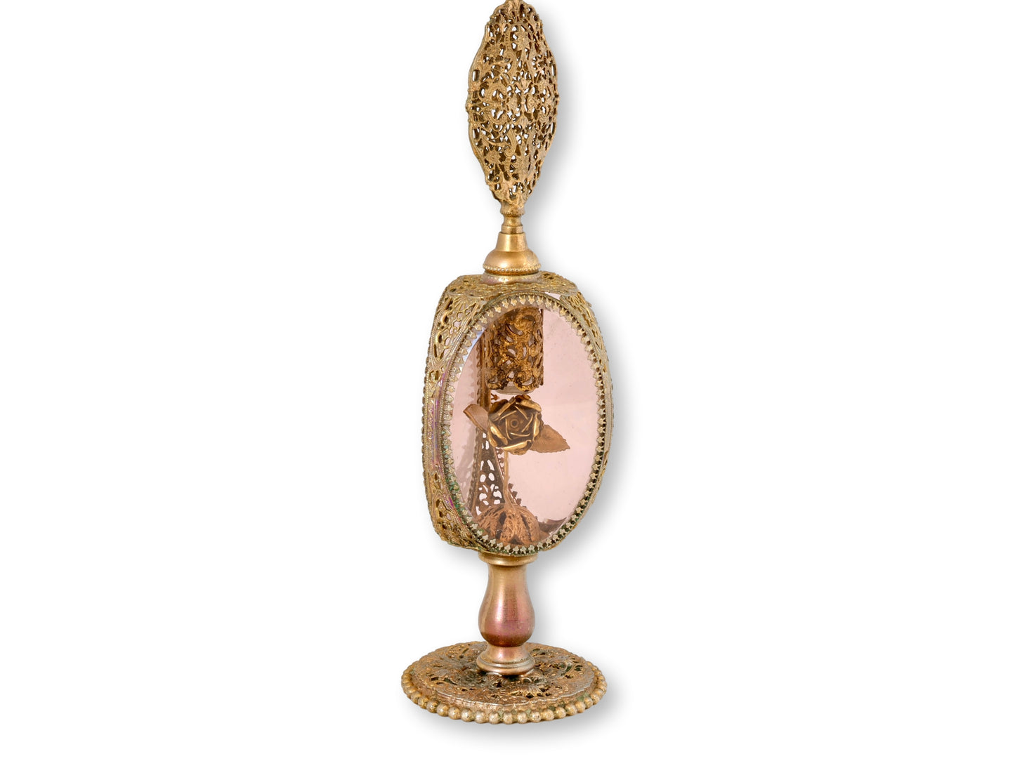 Hollywood Regency Pink Glass Perfume Bottle