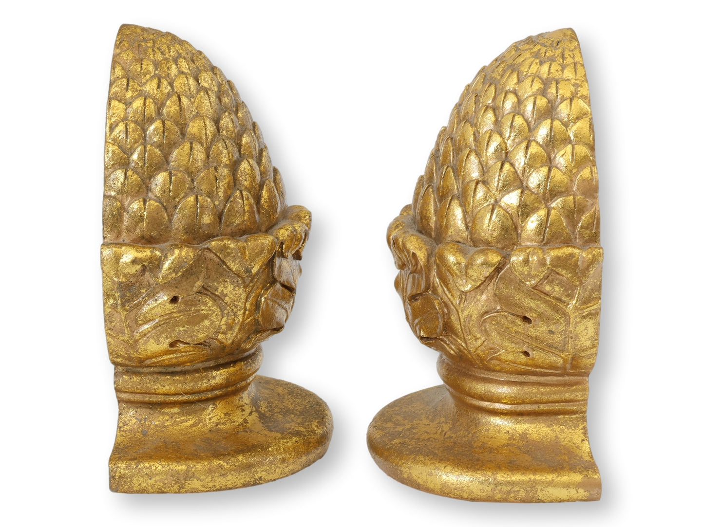 Two Pains of Large Gilt Acorn Bookends
