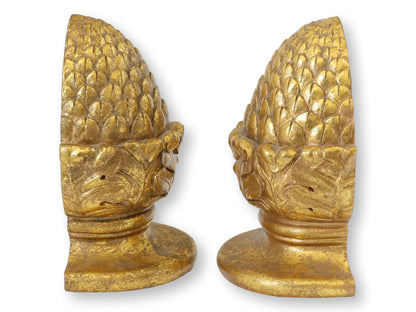 Two Pains of Large Gilt Acorn Bookends