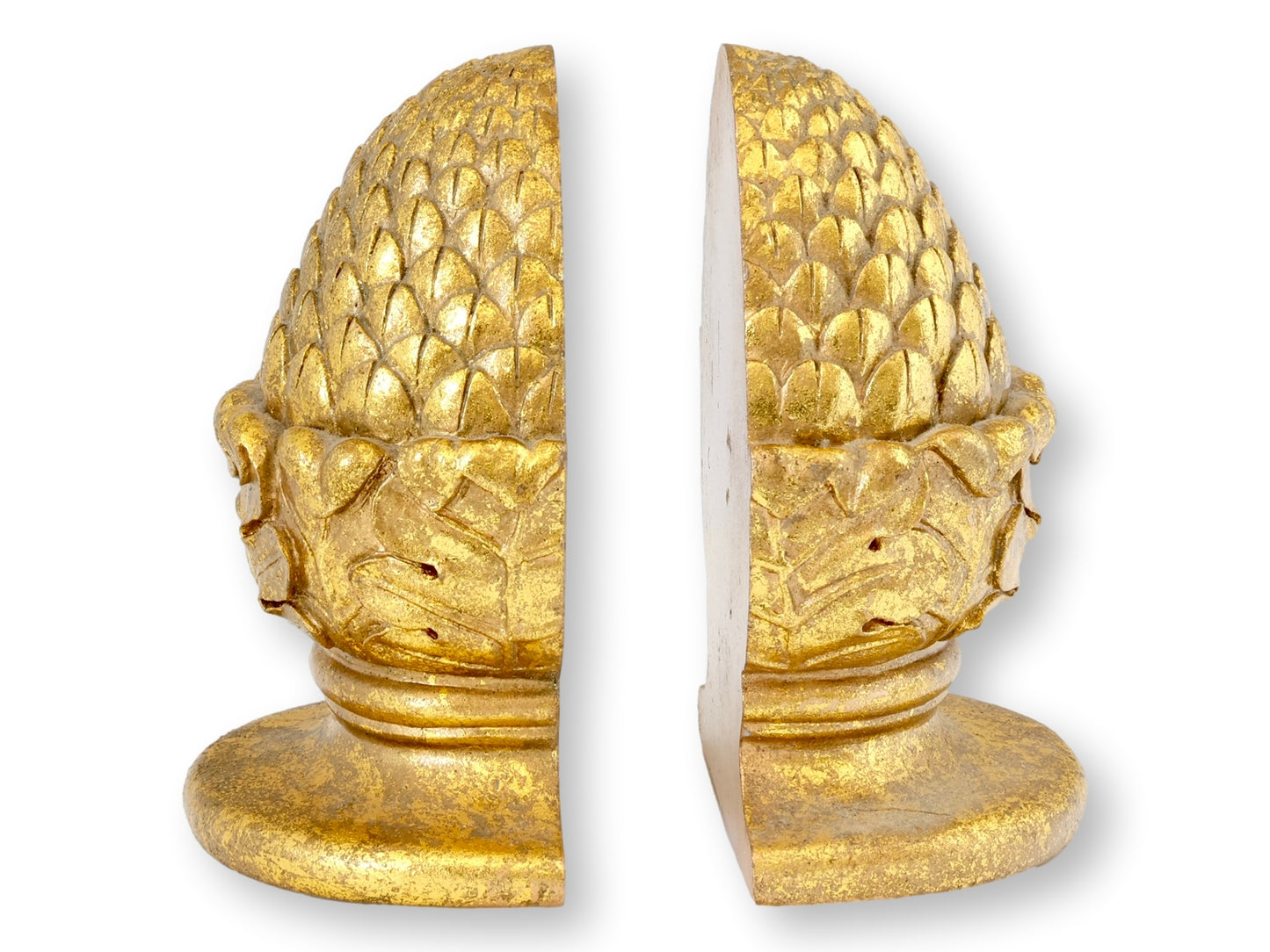 Two Pains of Large Gilt Acorn Bookends