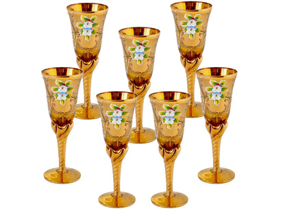 Italian Gilt and Hand Painted Wine Glasses, Set of 7