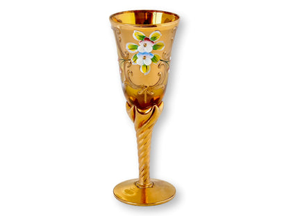 Italian Gilt and Hand Painted Wine Glasses, Set of 7