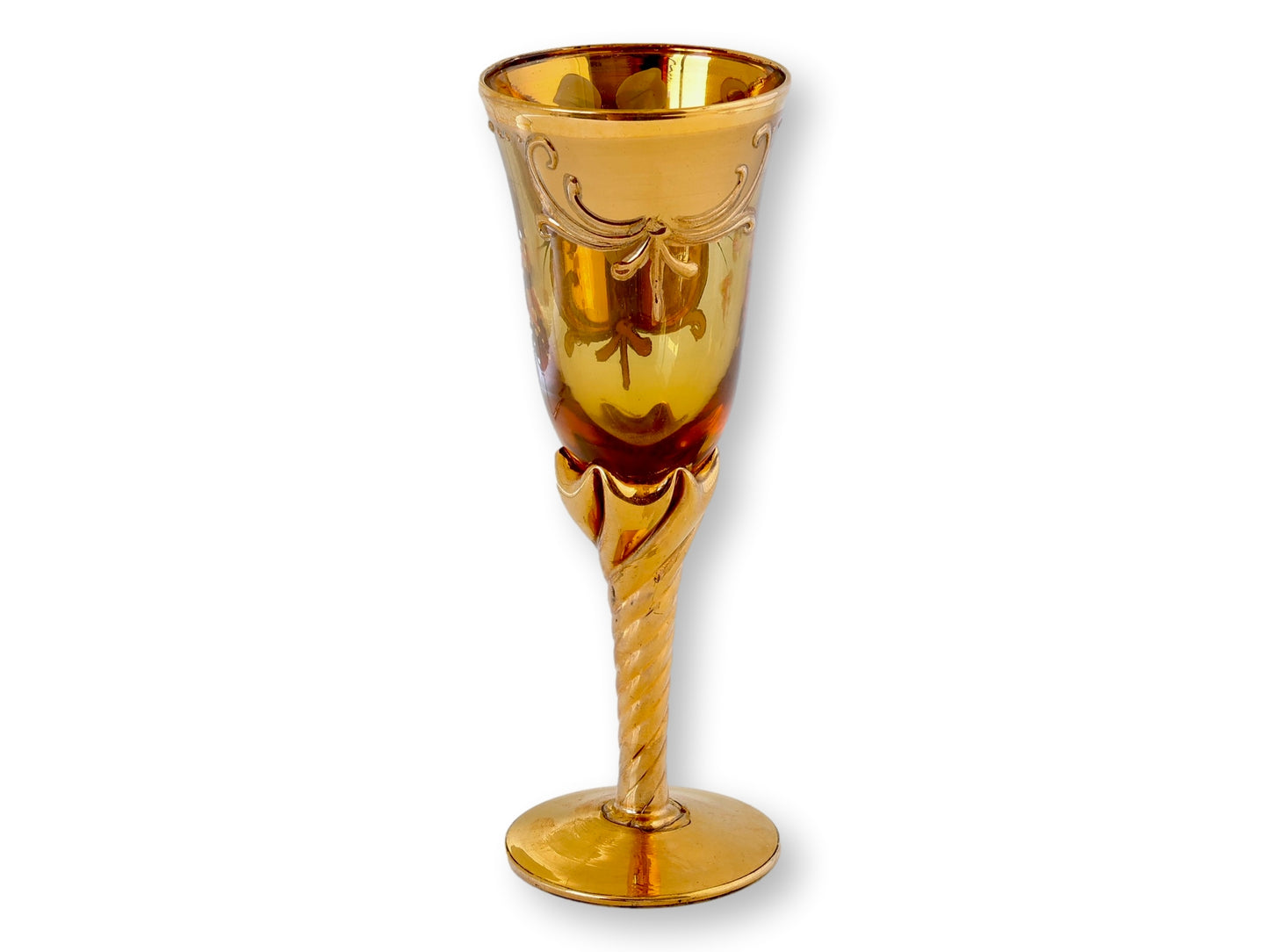 Italian Gilt and Hand Painted Wine Glasses, Set of 7
