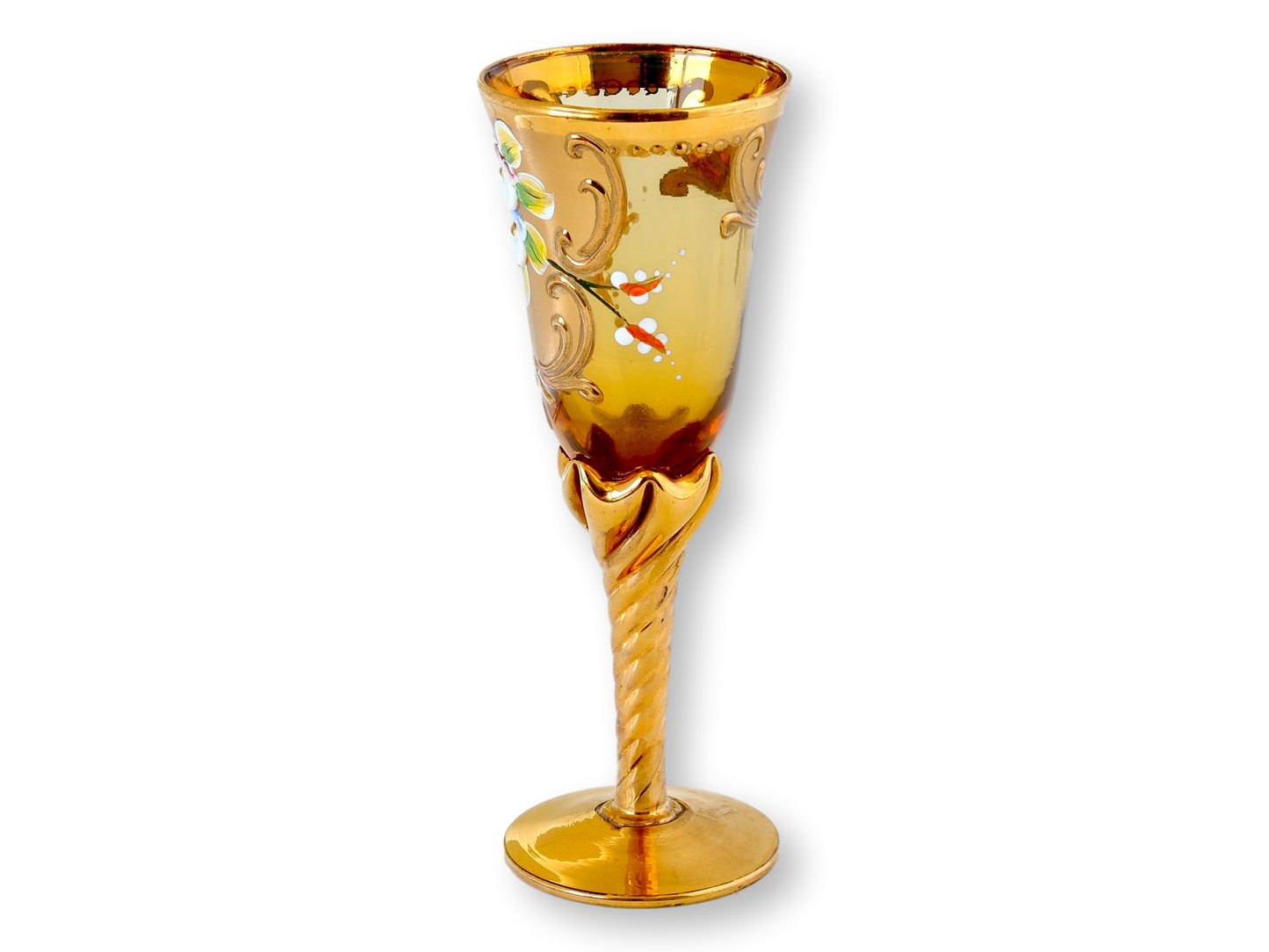 Italian Gilt and Hand Painted Wine Glasses, Set of 7