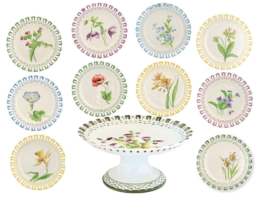 Antique French Luneville Floral Dessert Set