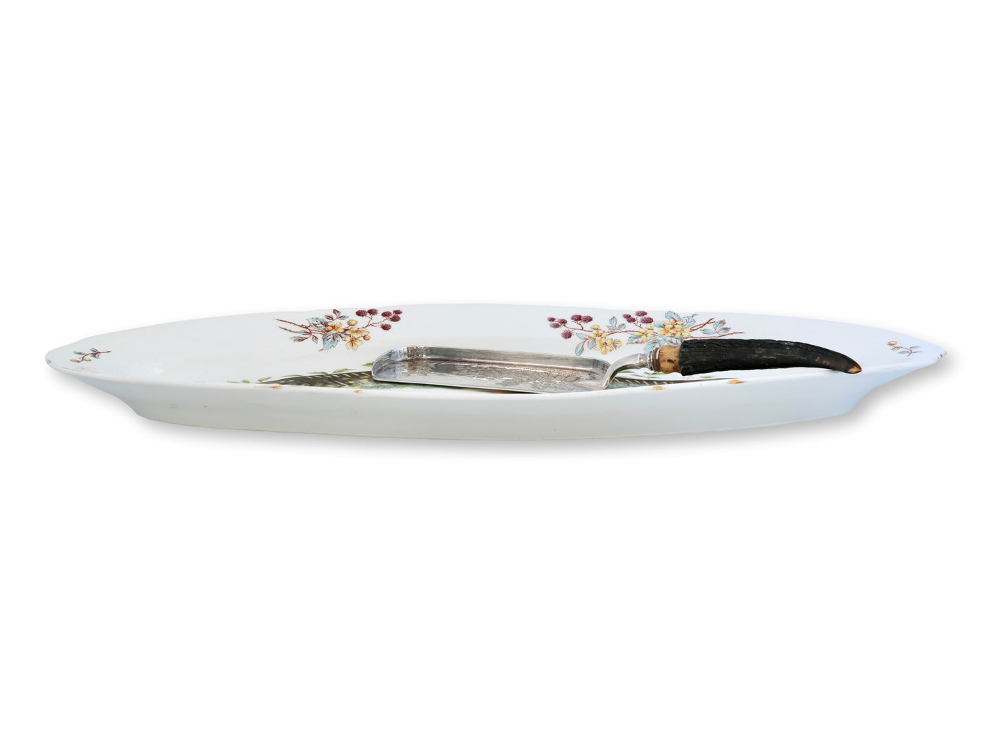 Early 1900s French Limoges Fish Platter with Stag Horn Handle Server