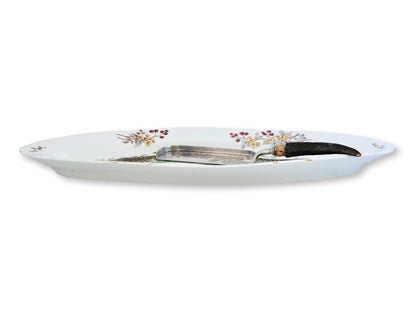 Early 1900s French Limoges Fish Platter with Stag Horn Handle Server