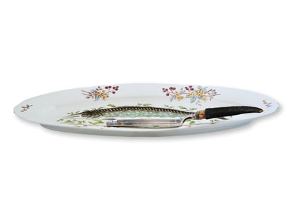 Early 1900s French Limoges Fish Platter with Stag Horn Handle Server