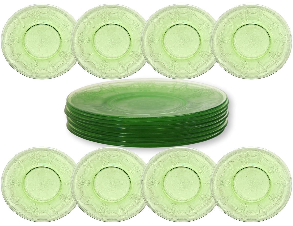 1930s Anchor Hocking Cameo Green Depression Glass Luncheon Plates, Set of 8