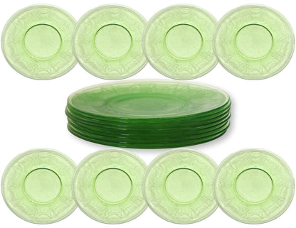 1930s Anchor Hocking Cameo Green Depression Glass Luncheon Plates, Set of 8