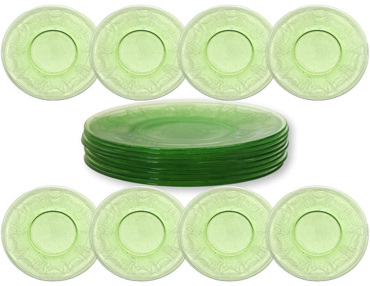 1930s Anchor Hocking Cameo Green Depression Glass Luncheon Plates, Set of 8