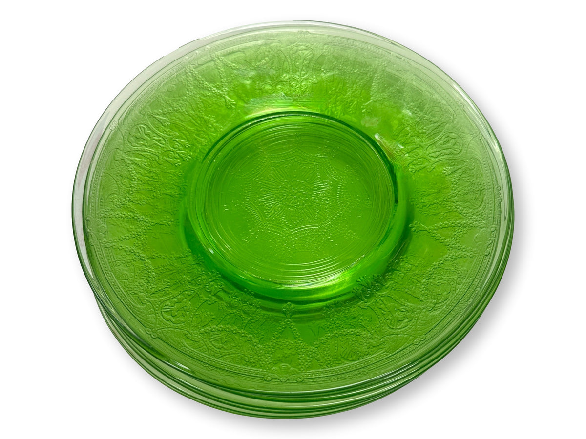 1930s Anchor Hocking Cameo Green Depression Glass Luncheon Plates, Set of 8