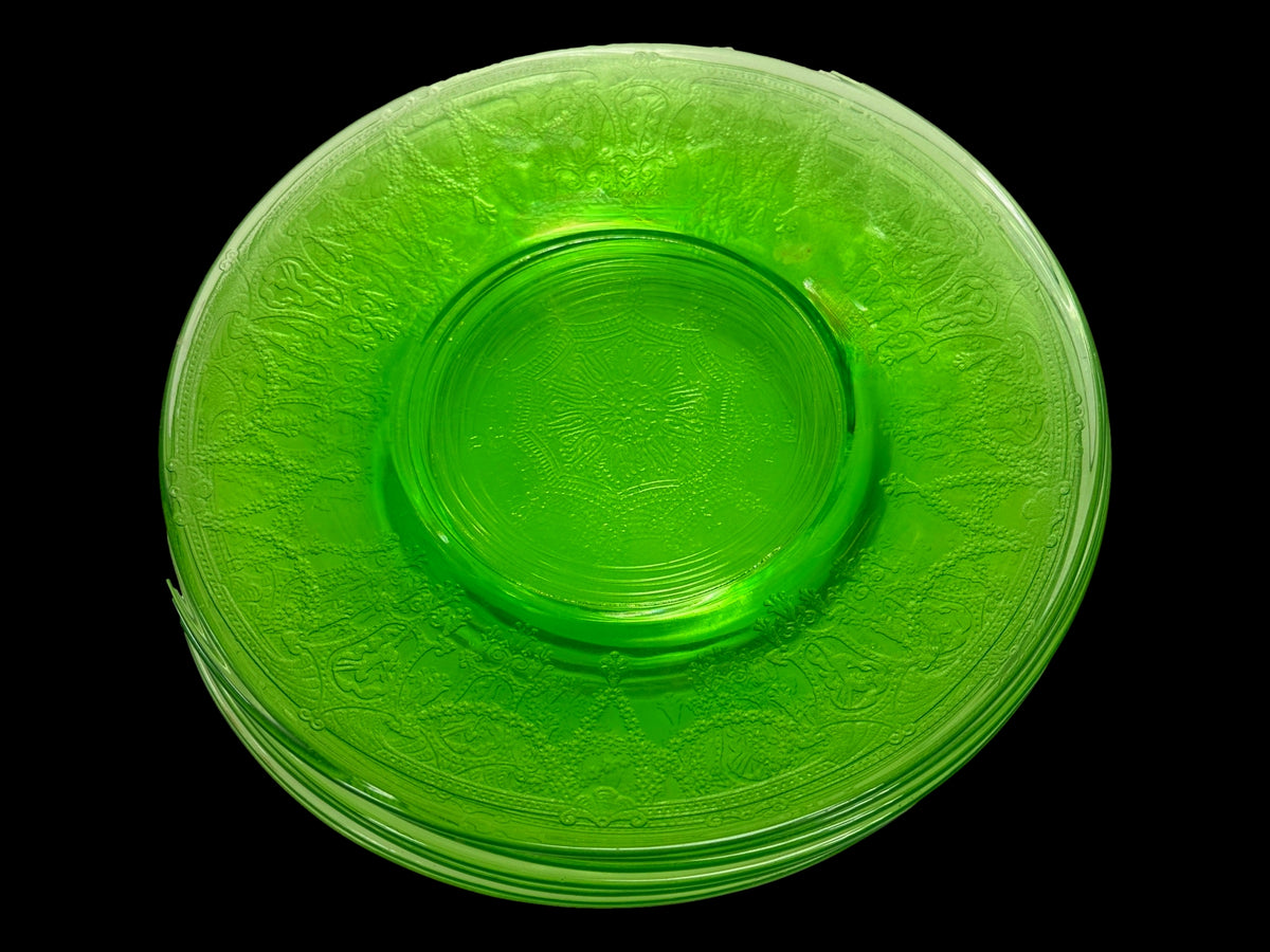 1930s Anchor Hocking Cameo Green Depression Glass Luncheon Plates, Set of 8
