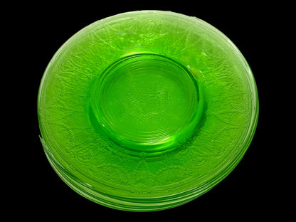 1930s Anchor Hocking Cameo Green Depression Glass Luncheon Plates, Set of 8