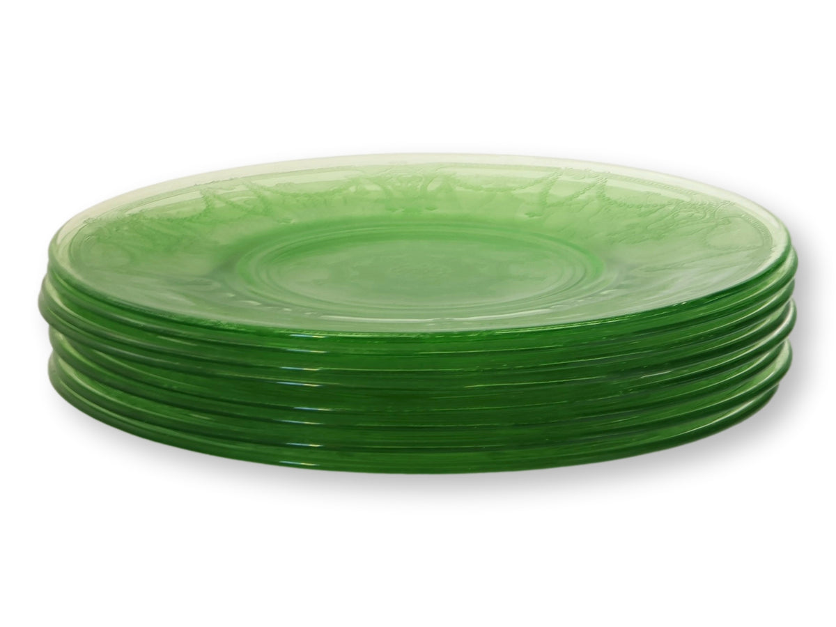 1930s Anchor Hocking Cameo Green Depression Glass Luncheon Plates, Set of 8