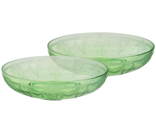 1930s Anchor Hocking Cameo Green Depression Glass Fruit Bowls, Pair
