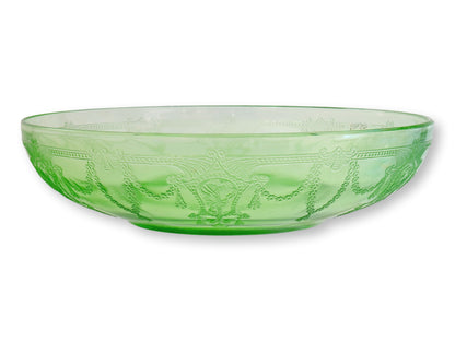 1930s Anchor Hocking Cameo Green Depression Glass Fruit Bowls, Pair
