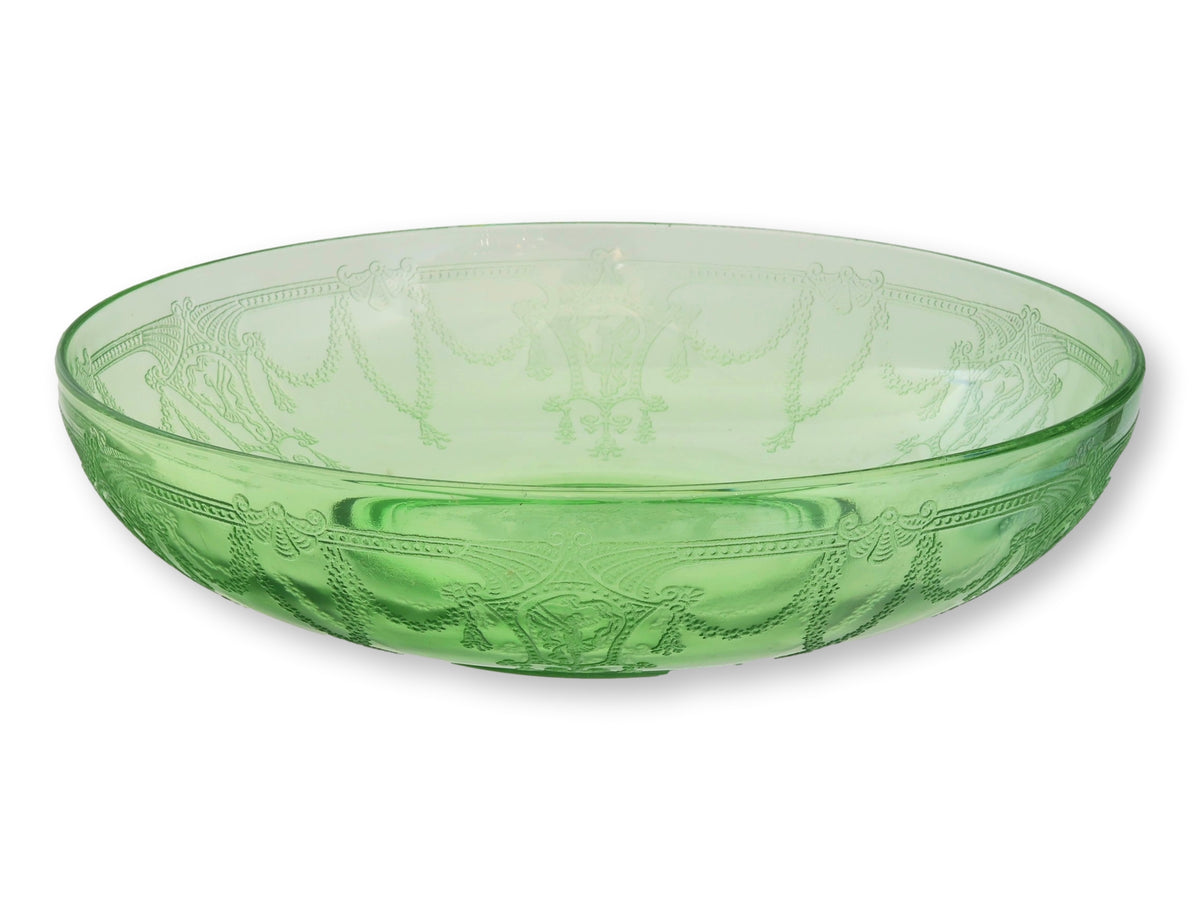 1930s Anchor Hocking Cameo Green Depression Glass Fruit Bowls, Pair