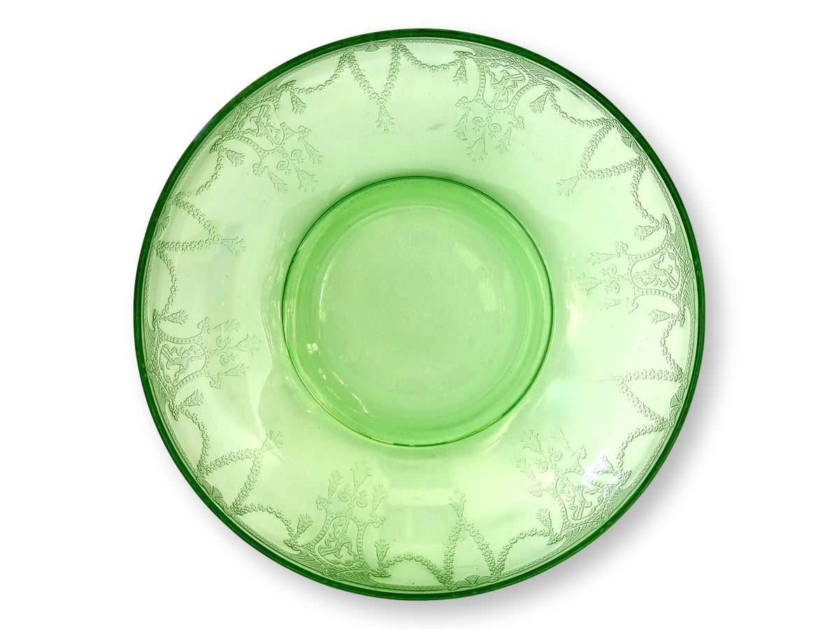 1930s Anchor Hocking Cameo Green Depression Glass Fruit Bowls, Pair