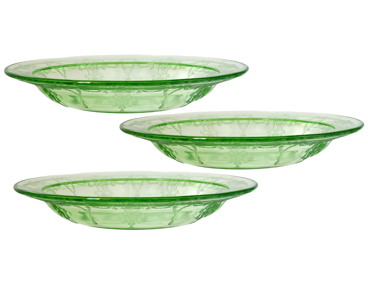 1930s Anchor Hocking "Cameo Green Uranium" Glass Soup Bowls, S/3