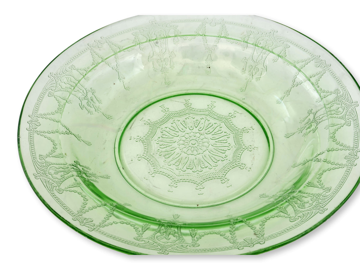 1930s Anchor Hocking "Cameo Green Uranium" Glass Soup Bowls, S/3