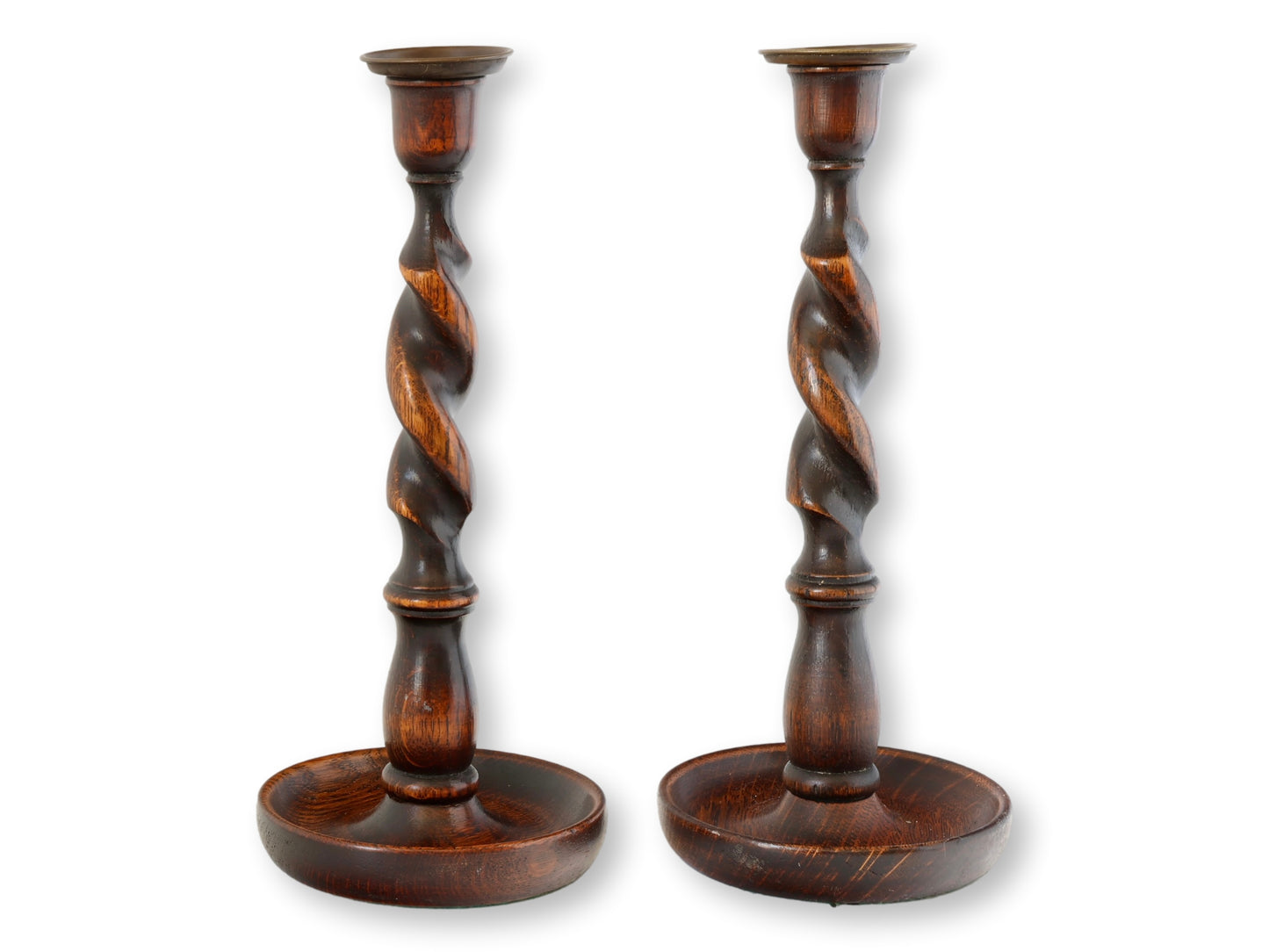 Pair of 12" Antique English Barley Twist Candlesticks