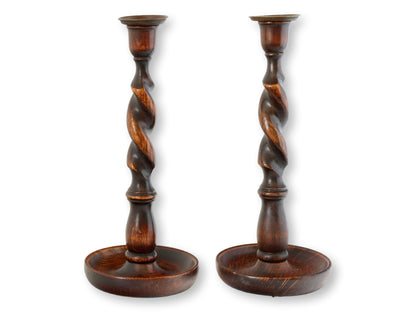 Pair of 12" Antique English Barley Twist Candlesticks