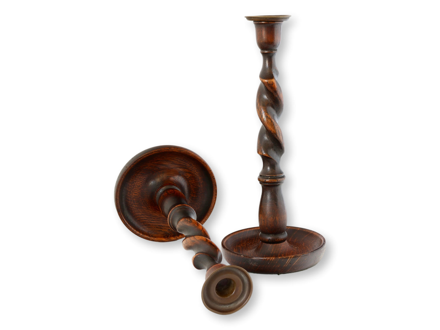 Pair of 12" Antique English Barley Twist Candlesticks