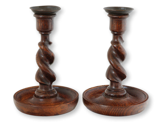 Pair of Victorian English Barley Twist Candlesticks - 7.5"H