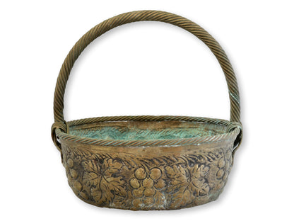 French Verdigris Metal Garden Basket Planter