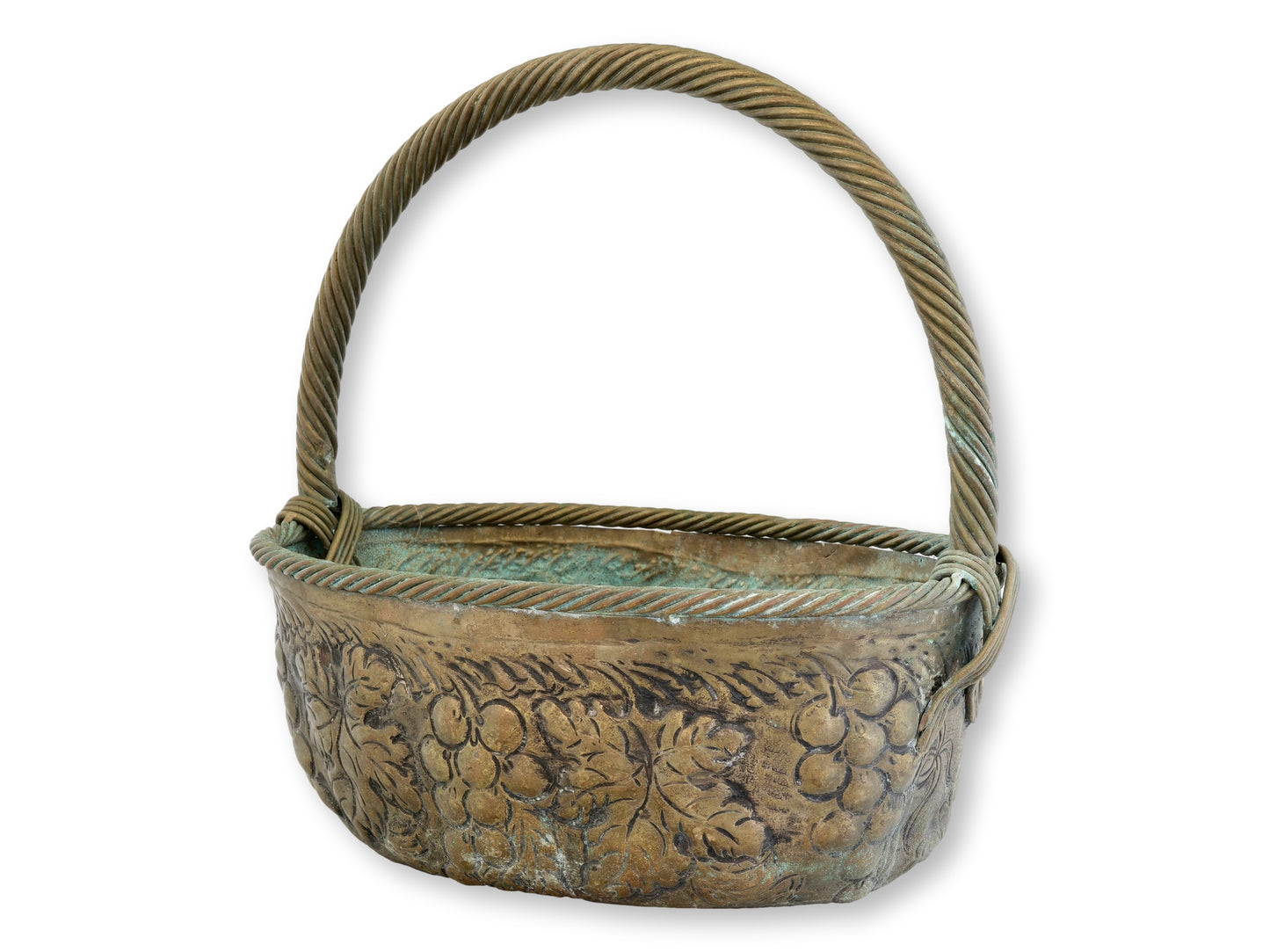 French Verdigris Metal Garden Basket Planter