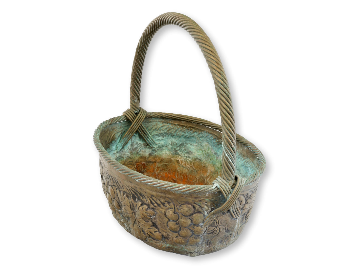 French Verdigris Metal Garden Basket Planter