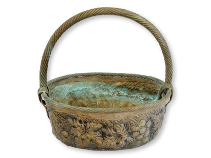 French Verdigris Metal Garden Basket Planter