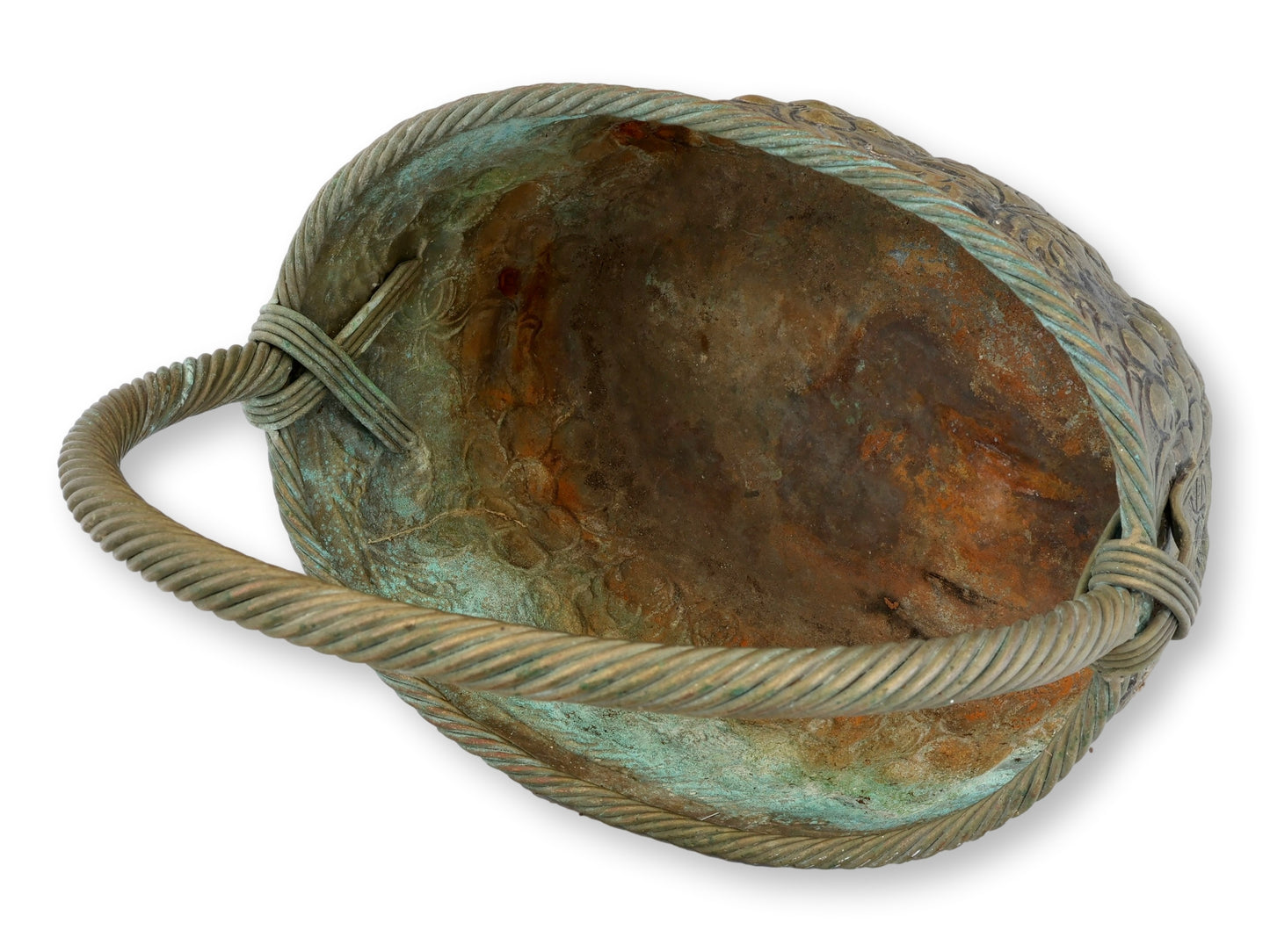 French Verdigris Metal Garden Basket Planter