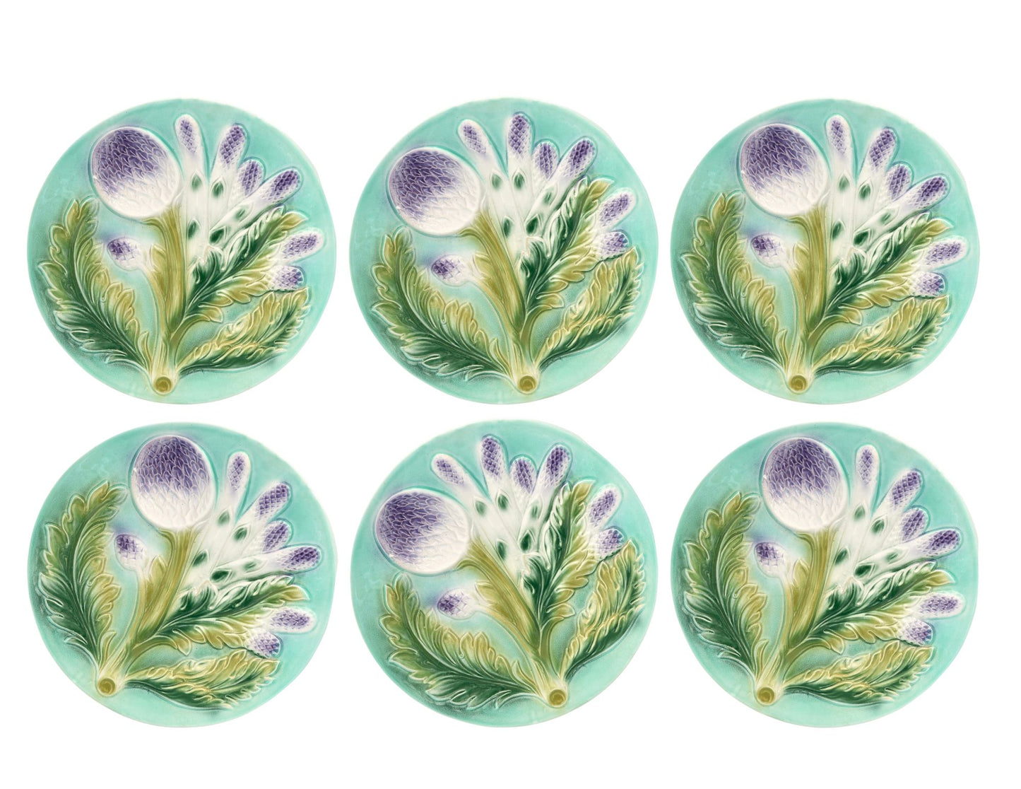 Midcentury Asparagus & Artichoke Plates, Set of Six