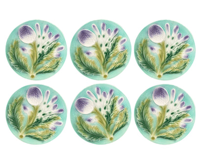 Midcentury Asparagus & Artichoke Plates, Set of Six
