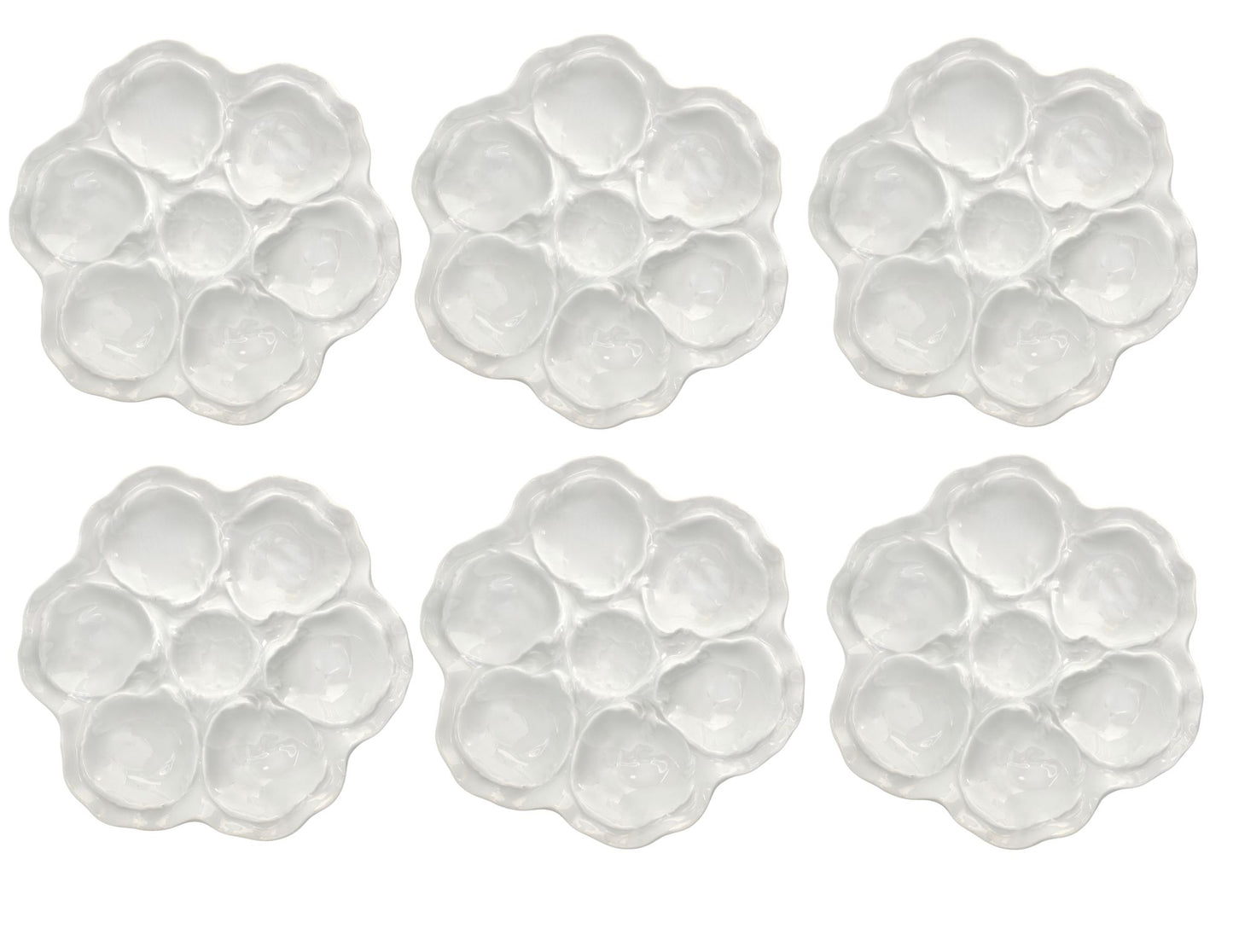Set of Six Limoges White Porcelain Oyster Plates – France, c.1960s