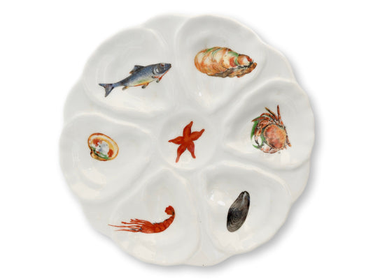 French Midcentury Sea Life Oyster Plates, Set of Six