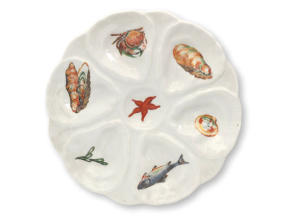 French Midcentury Sea Life Oyster Plates, Set of Six