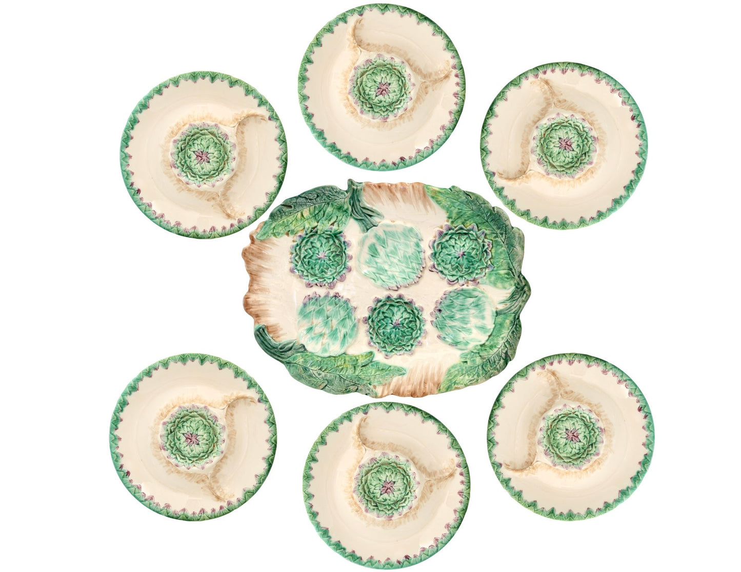 French Longchamp Terre de Fer Artichoke Service w/ Rare Platter