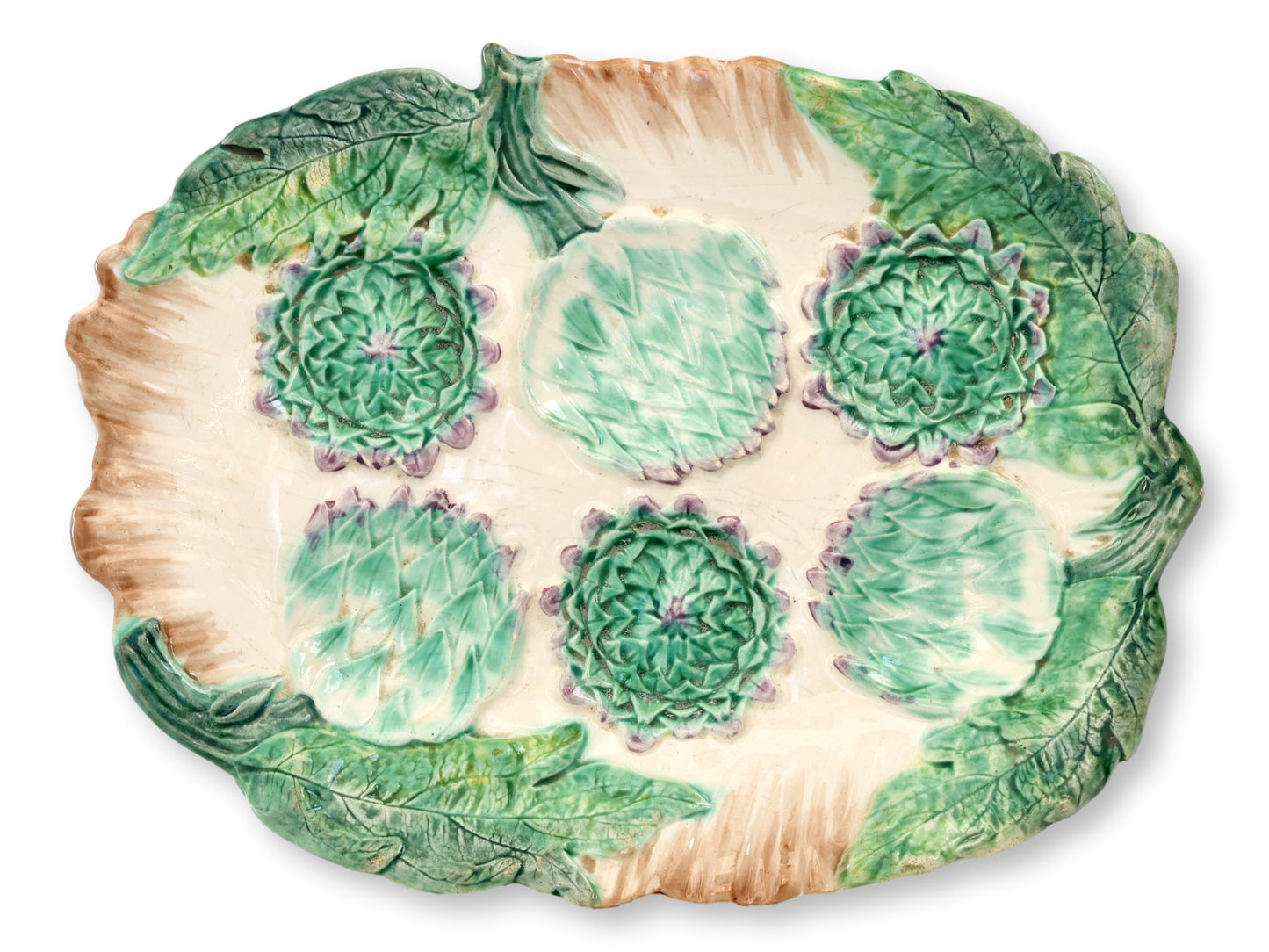 French Longchamp Terre de Fer Artichoke Service w/ Rare Platter